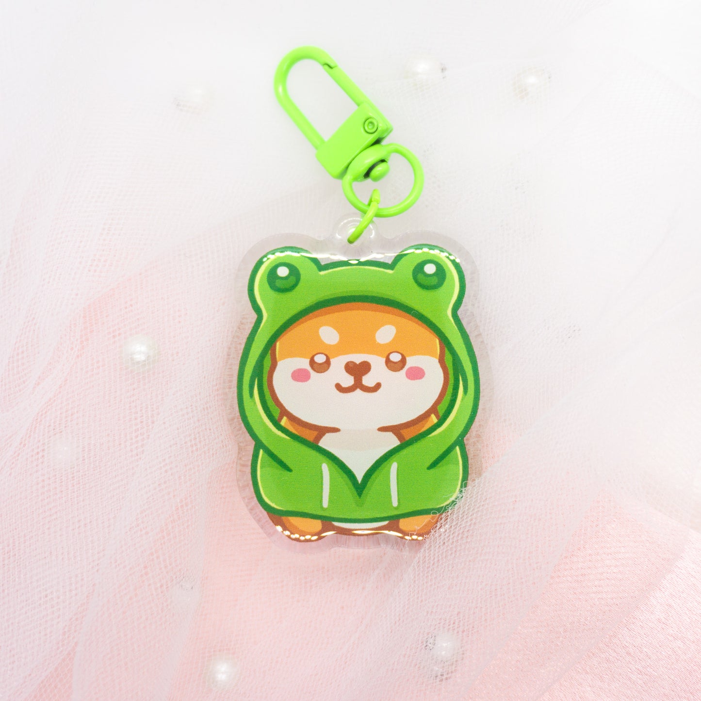 Kawaii Shiba Inu with frog and ducks hoodie keychain