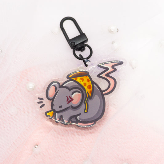 Kawaii rat with pizza keychain