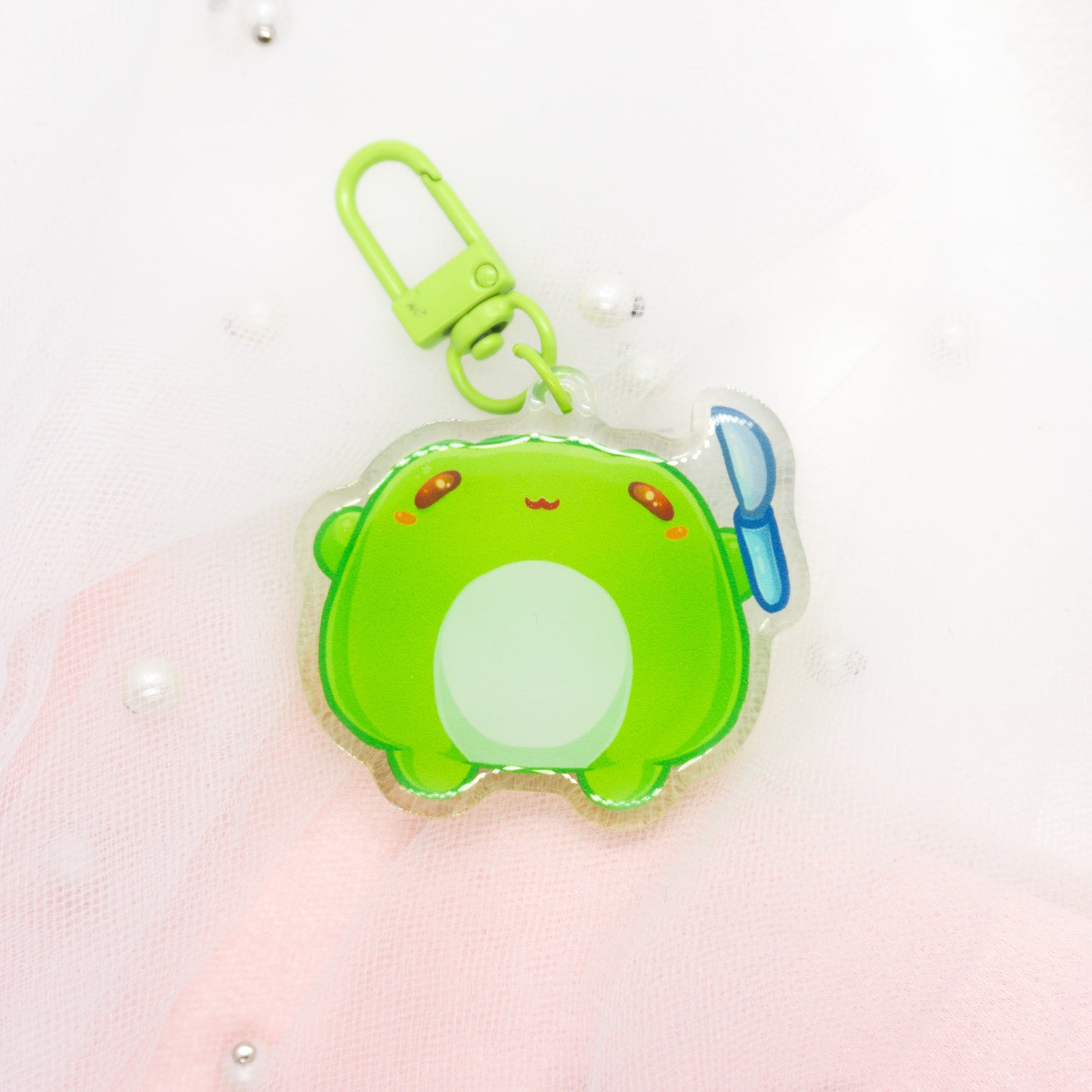 Kawaii frog with knife keychain