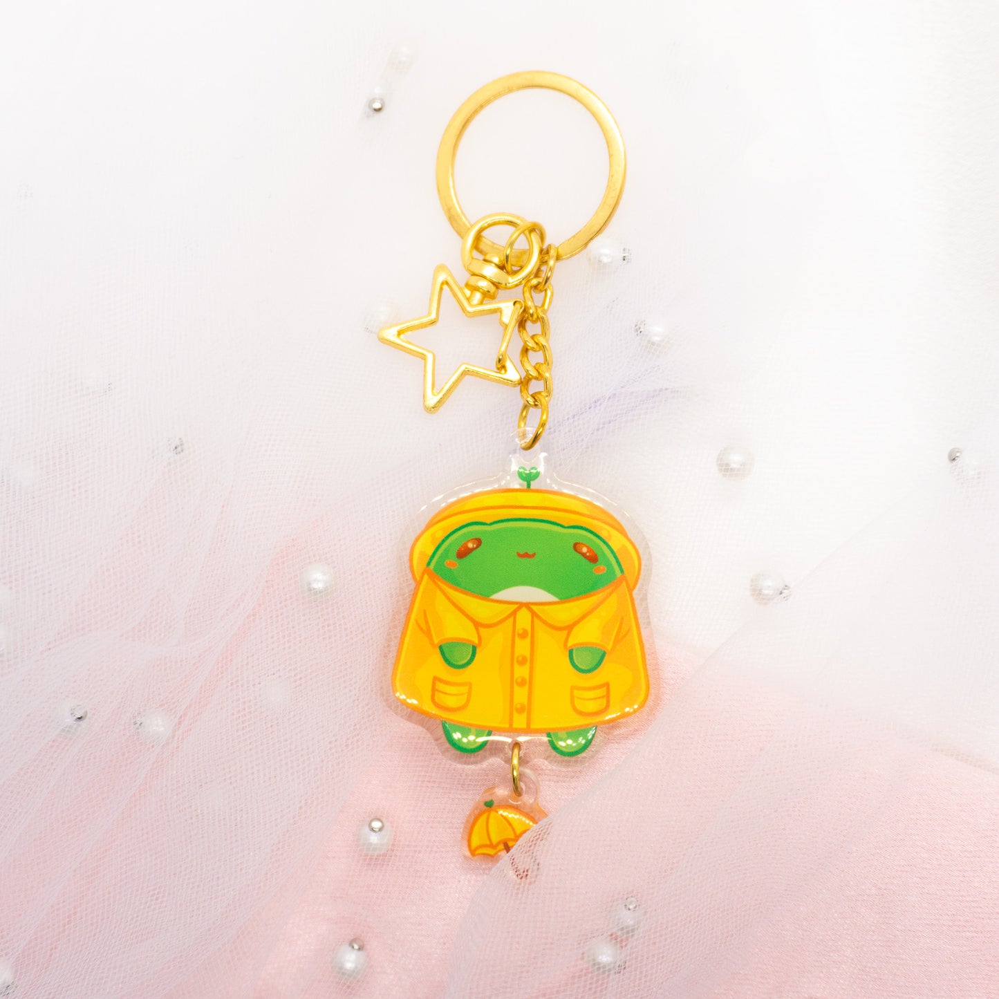 Kawaii Frog in Raincoat with Umbrella - Double Keychain