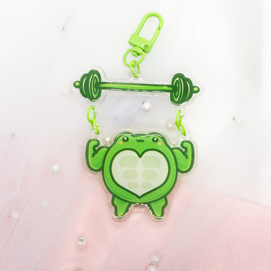 Kawaii Gym Frog with Dumbbell - Double Keychain