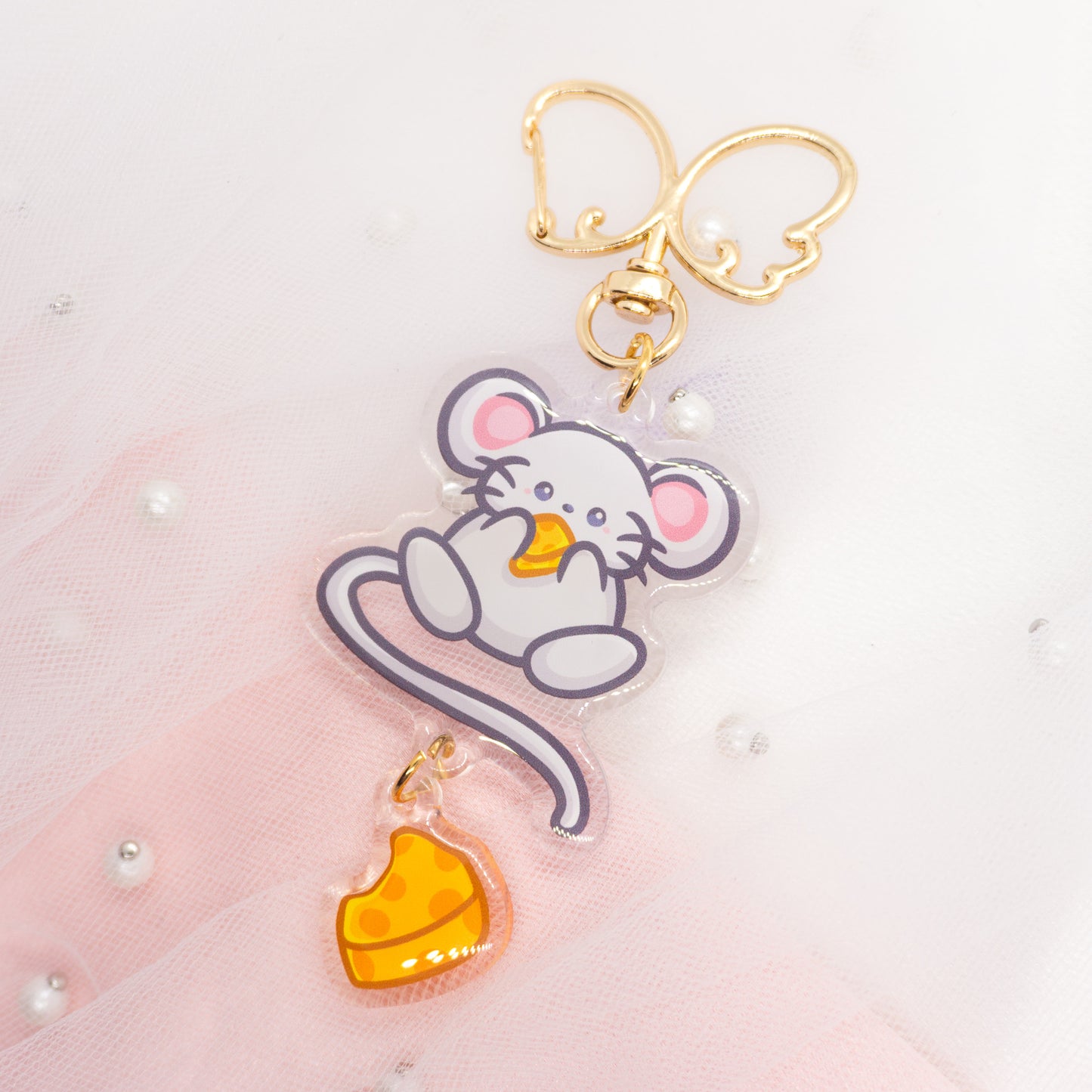 Kawaii Mouse with Cheese - Double Keychain