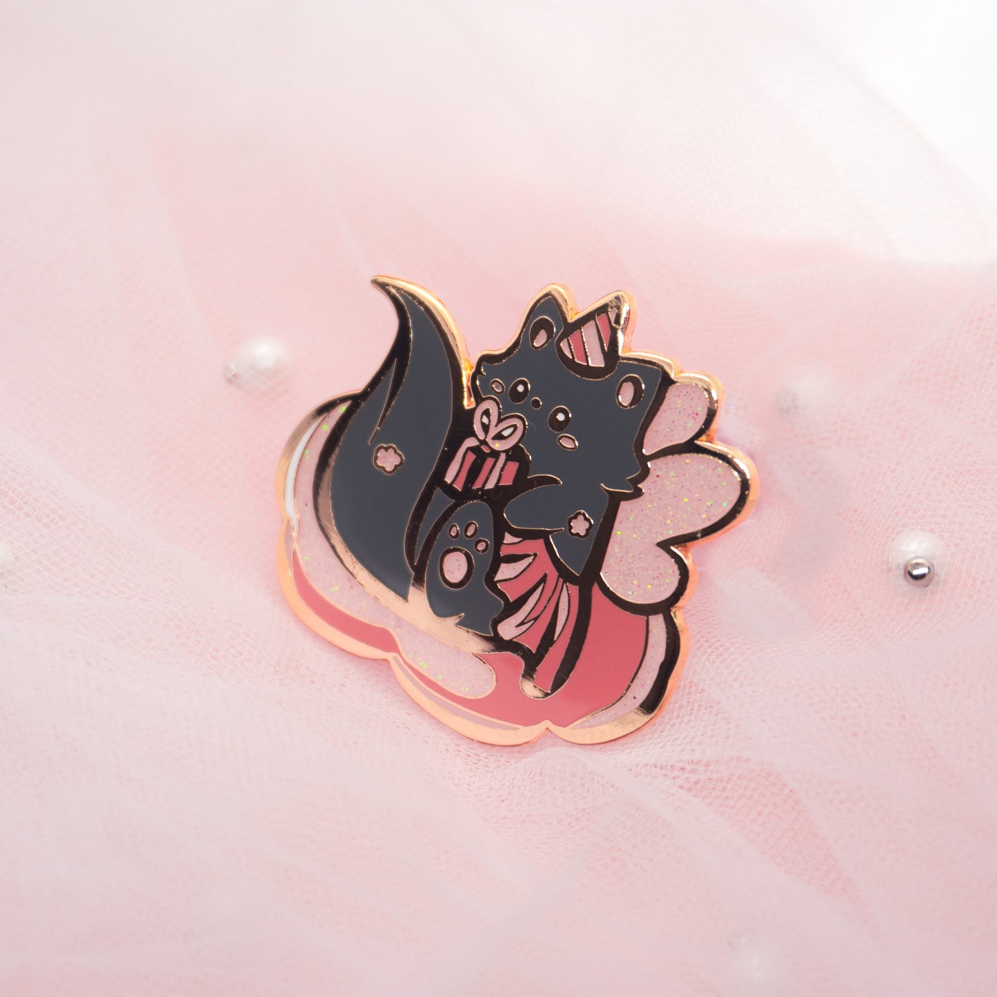 Kawaii Black Birthday Fairy Cat Hard Enamel Pin