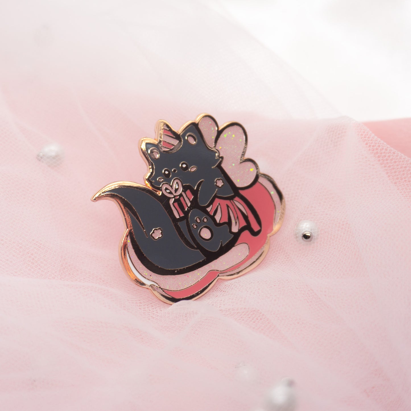 Kawaii Black Birthday Fairy Cat Hard Enamel Pin