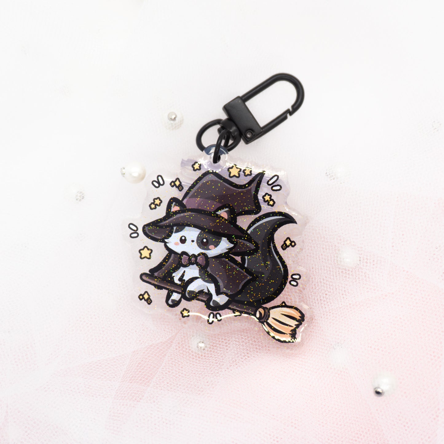 Kawaii Spooky Cuties Witch Cats Glitter Keychain Charm