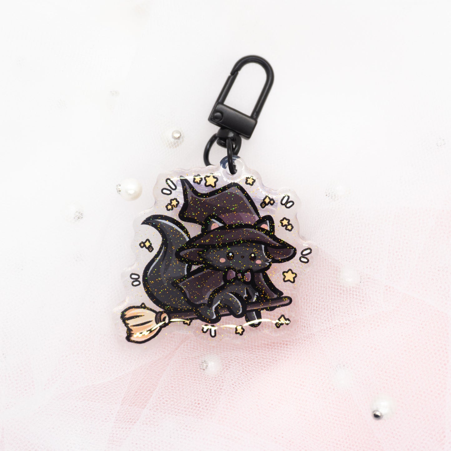 Kawaii Spooky Cuties Witch Cats Glitzer Schlüsselanhänger Charm