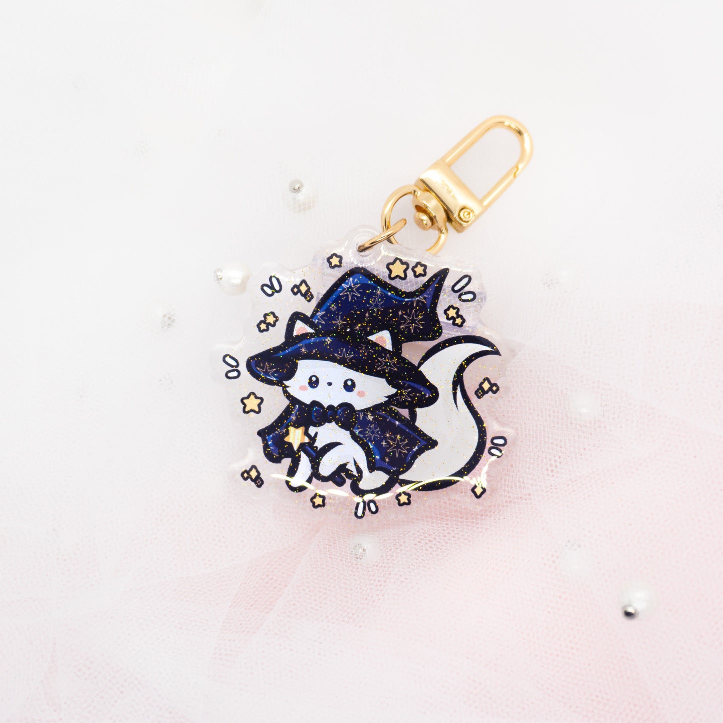 Kawaii Spooky Cuties Wizard Cats Glitter Keychain Charm