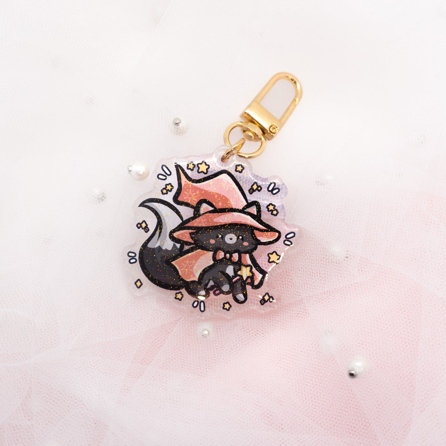 Kawaii Spooky Cuties Wizard Cats Glitter Keychain Charm