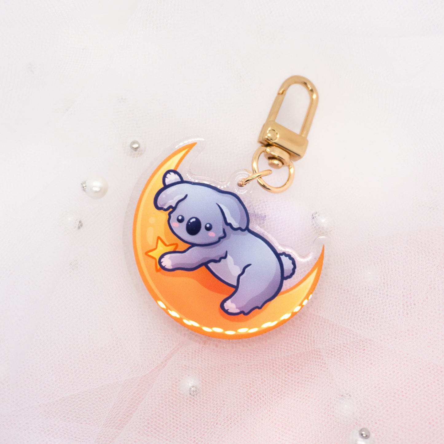 Kawaii Koala on Moon Keychain Charm