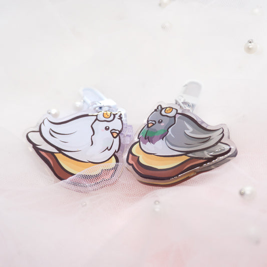 Kawaii Pigeon on Toast with Egg Keychain Charm