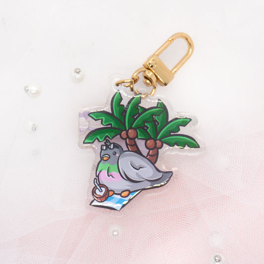 Kawaii Pigeon on Vacation Keychain Charm