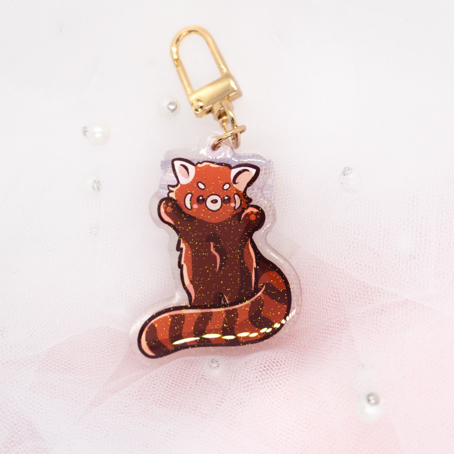 Cute Kawaii Red Panda Glitter Keychain