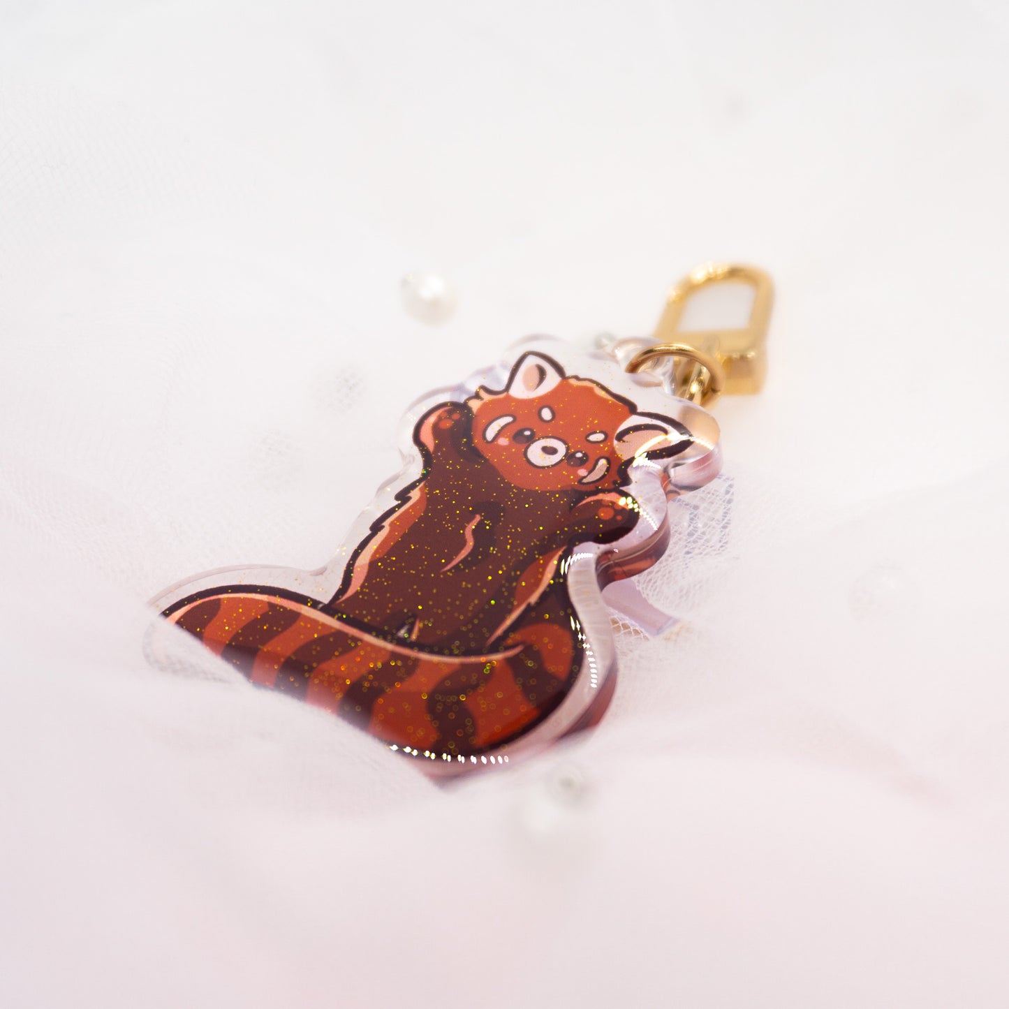 Cute Kawaii Red Panda Glitter Keychain