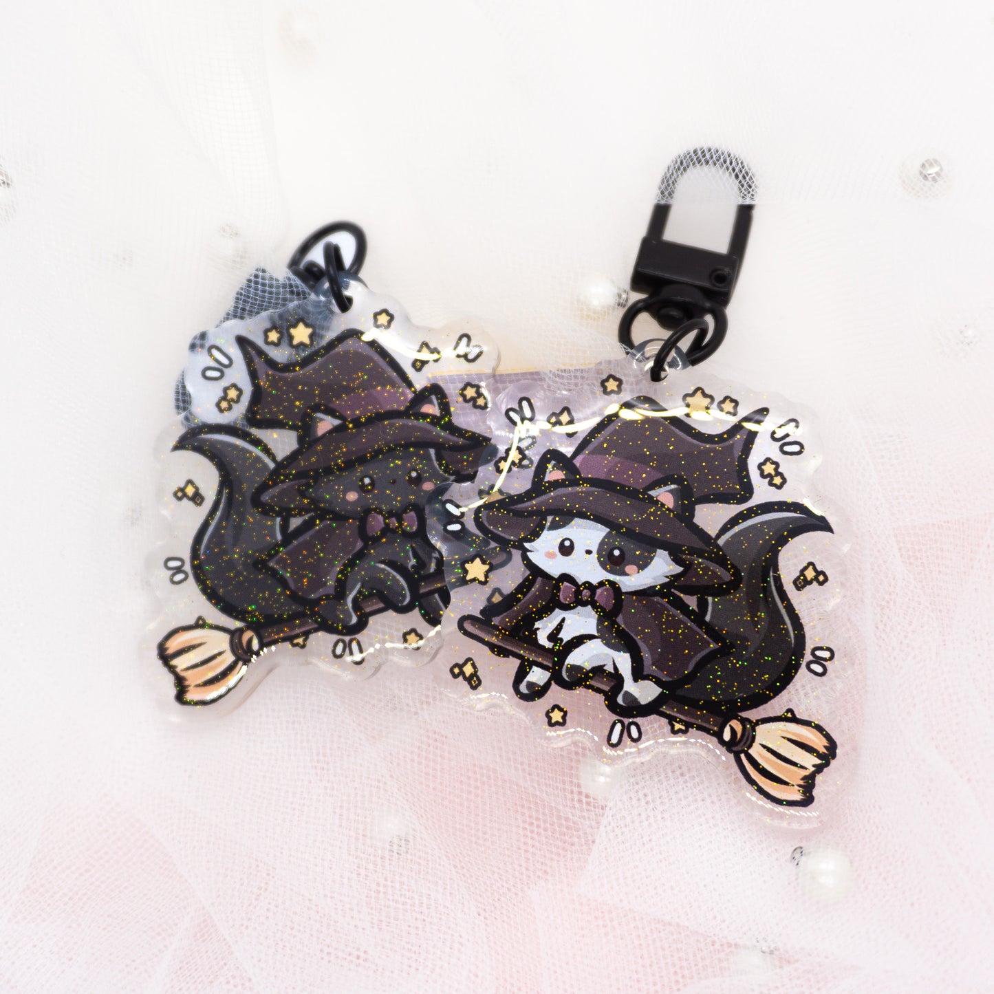 Kawaii Spooky Cuties Witch Cats Glitzer Schlüsselanhänger Charm