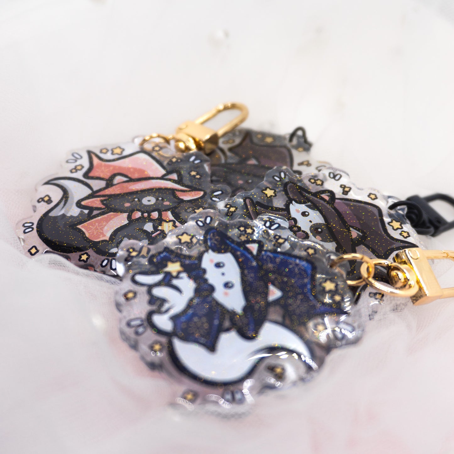 Kawaii Spooky Cuties Wizard Cats Glitzer Schlüsselanhänger Charm