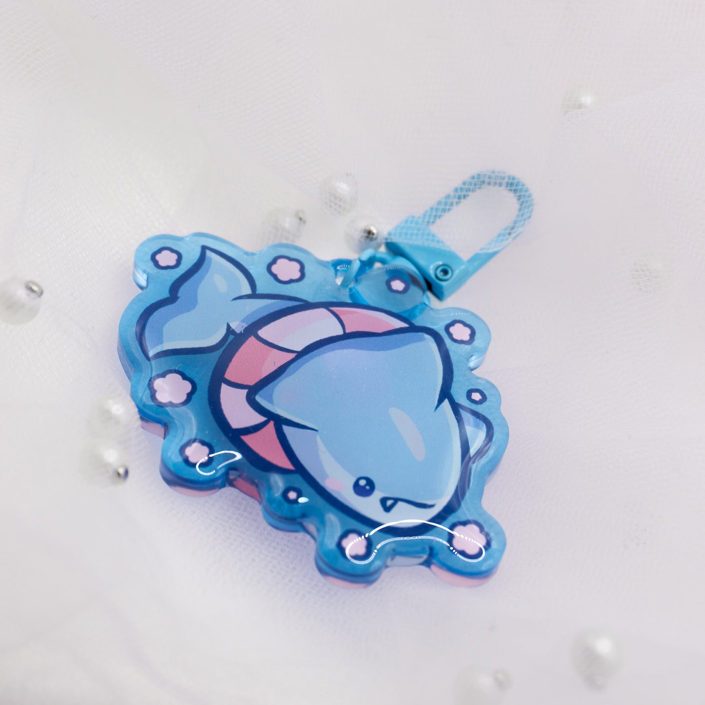 Kawaii summer shark with swimming ring keychain