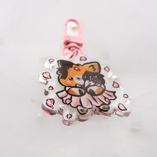 Kawaii Cat with Flowers Keychain