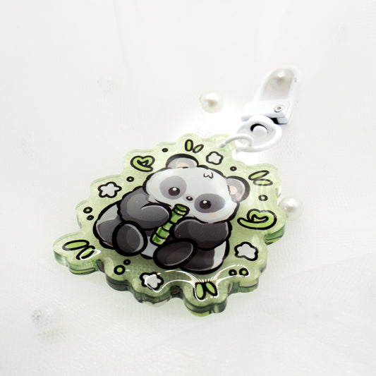 Kawaii panda bear with bamboo keychain