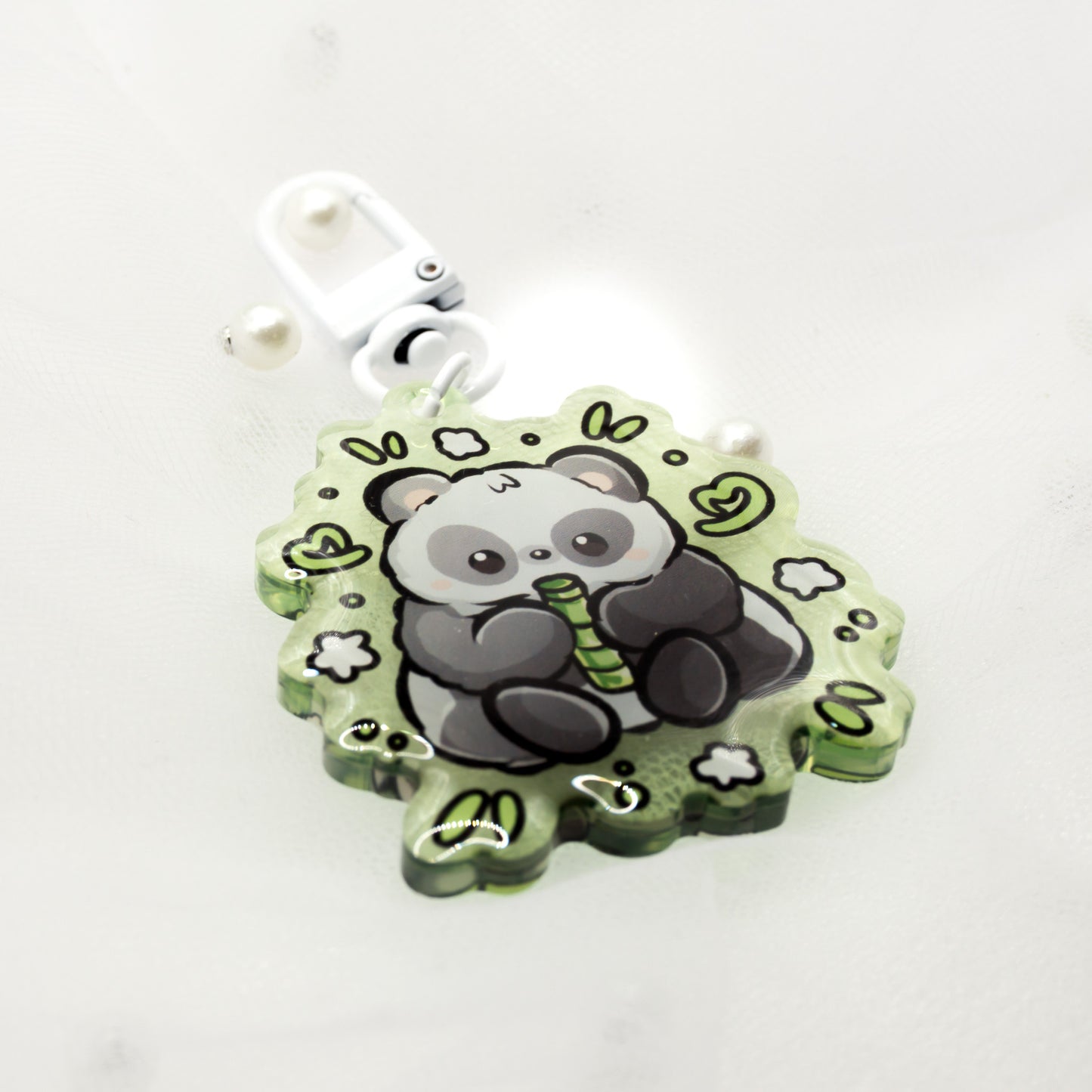 Kawaii panda bear with bamboo keychain