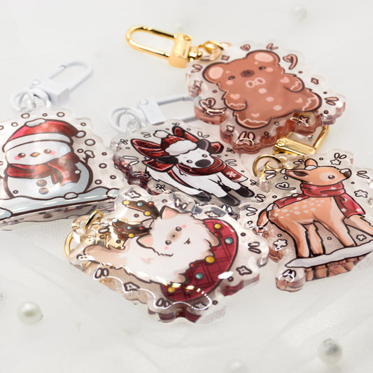 Kawaii Holiday Cuties Schlüsselanhänger | Schneemann | Katze | Kuh | Reh | Lebkuchen-Bär