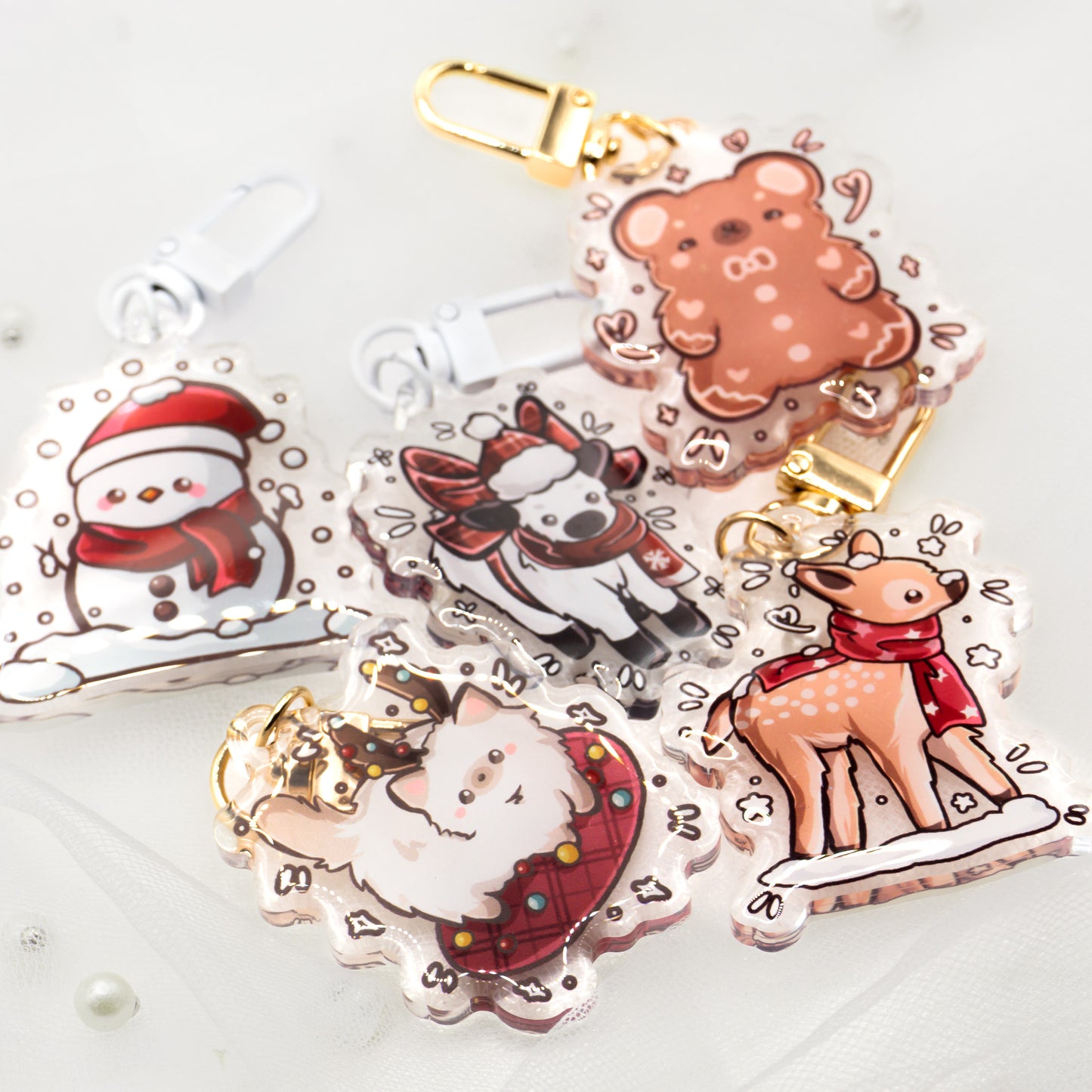 Kawaii Holiday Cuties Schlüsselanhänger | Schneemann | Katze | Kuh | Reh | Lebkuchen-Bär