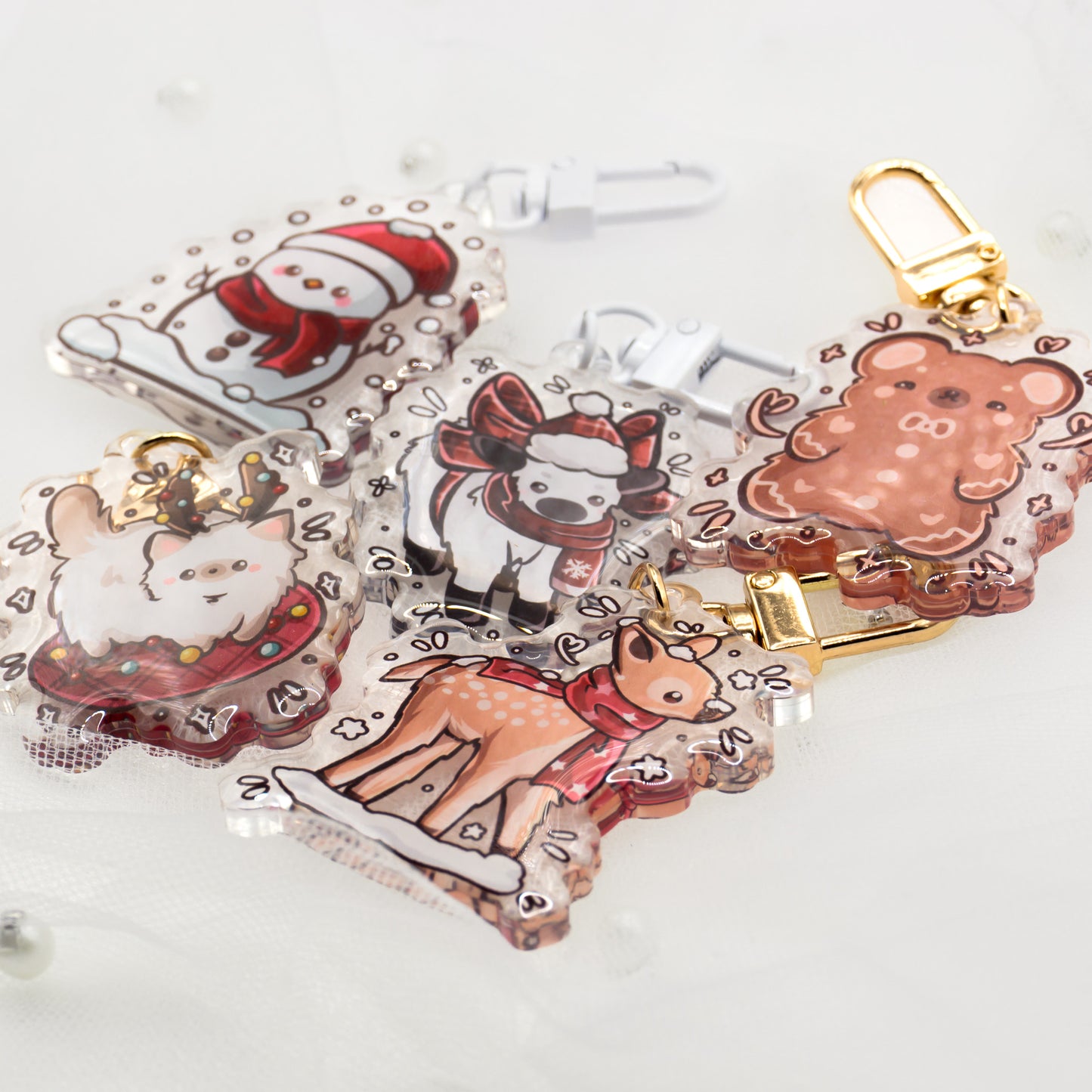 Kawaii Holiday Cuties Schlüsselanhänger | Schneemann | Katze | Kuh | Reh | Lebkuchen-Bär