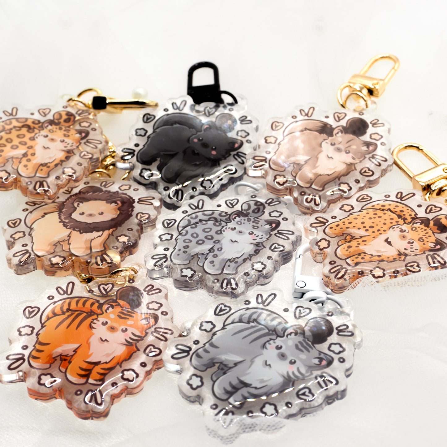 Kawaii Wildkatzen Raubkatzen Schlüsselanhänger | Tiger | Gepard | Panther | Luchs | Schnee Leopard | Löwe