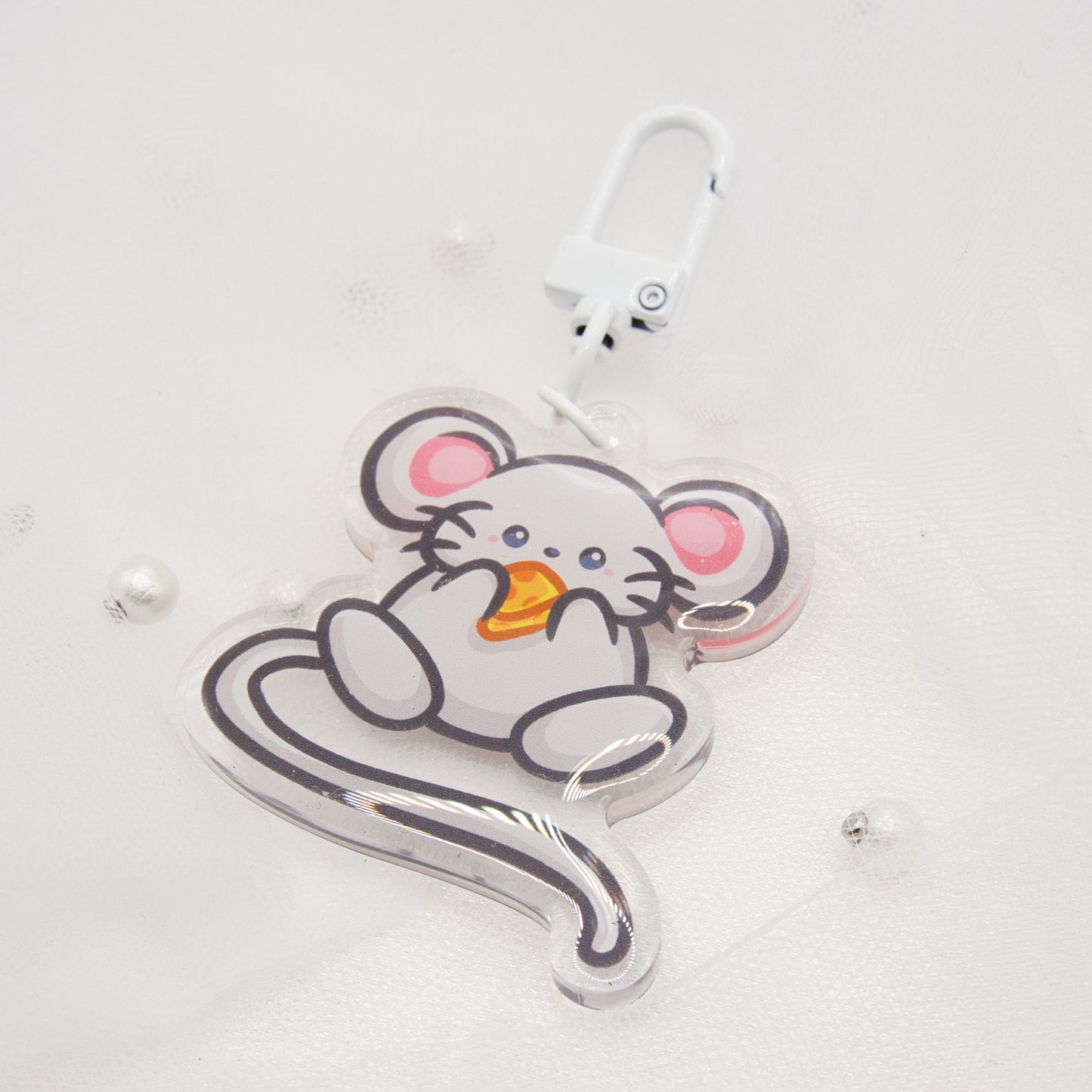 Kawaii Mouse with Cheese Keychain