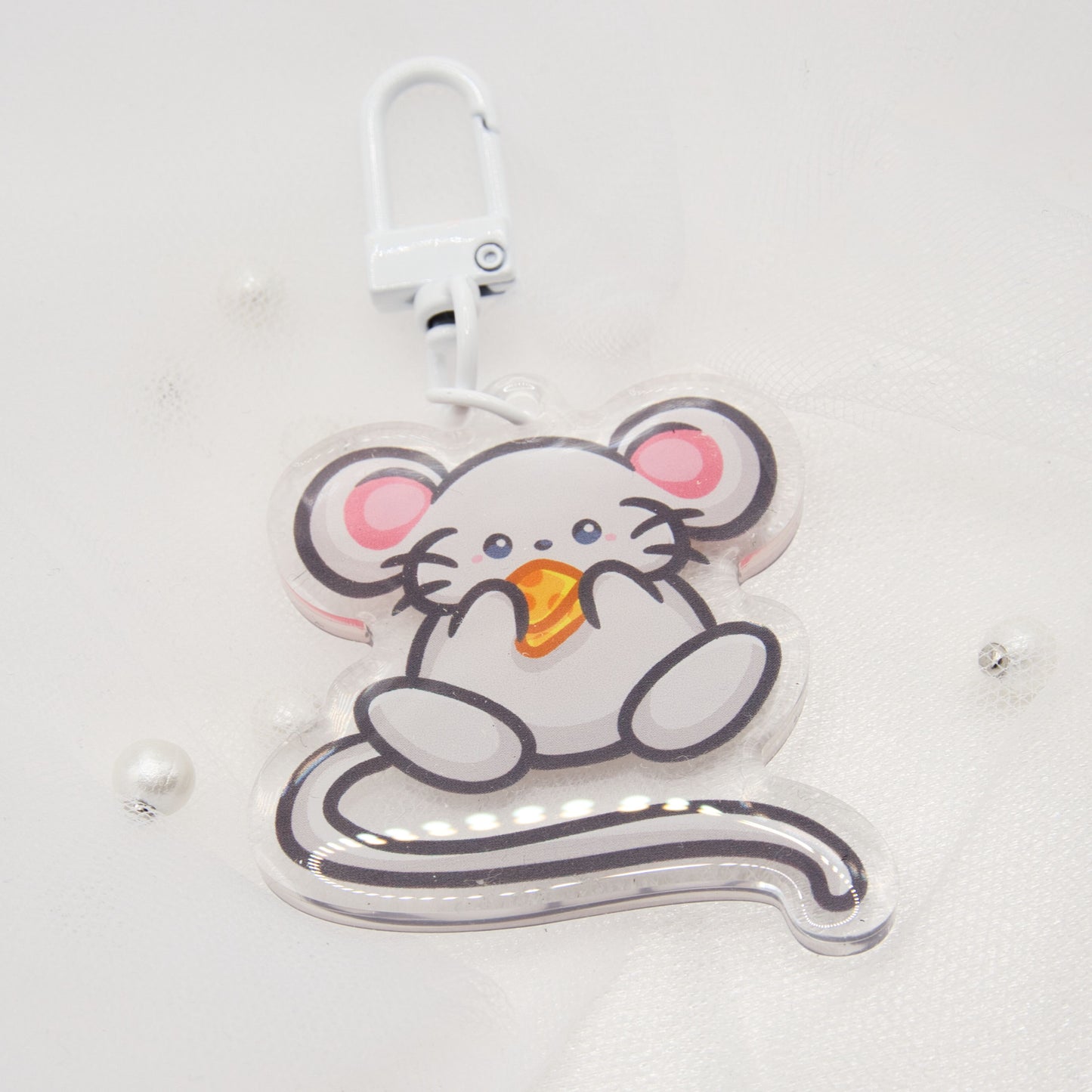Kawaii Mouse with Cheese Keychain