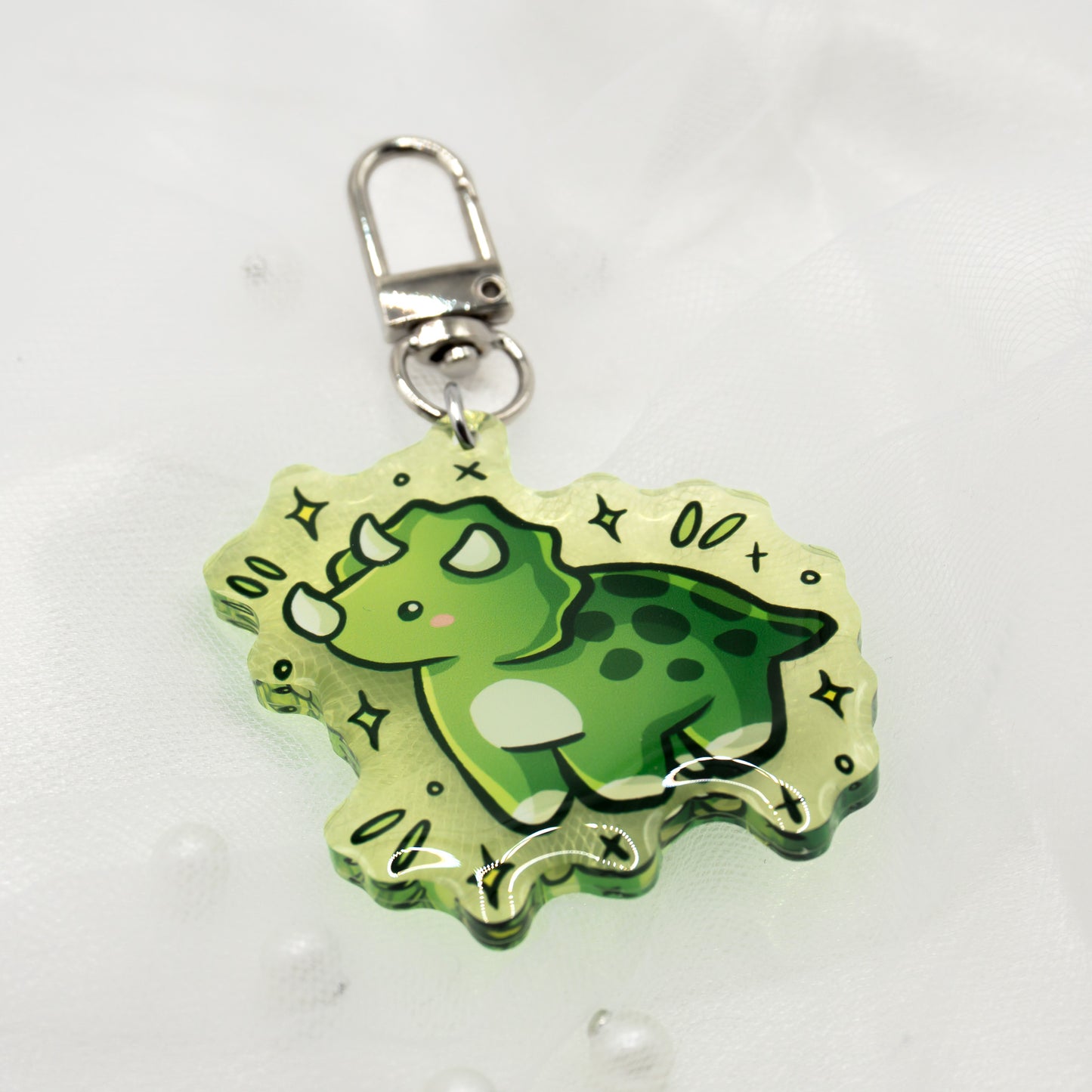 Kawaii Dino Triceratops Keychain
