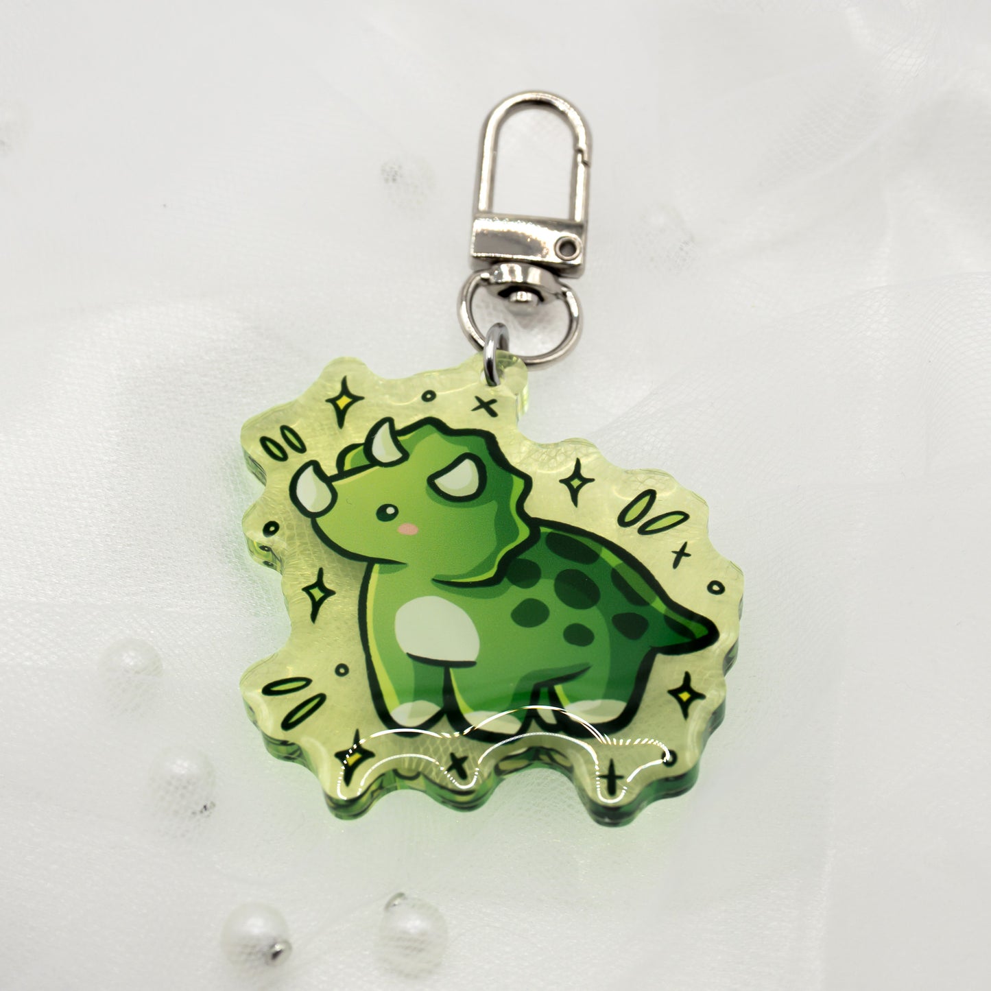 Kawaii Dino Triceratops Keychain
