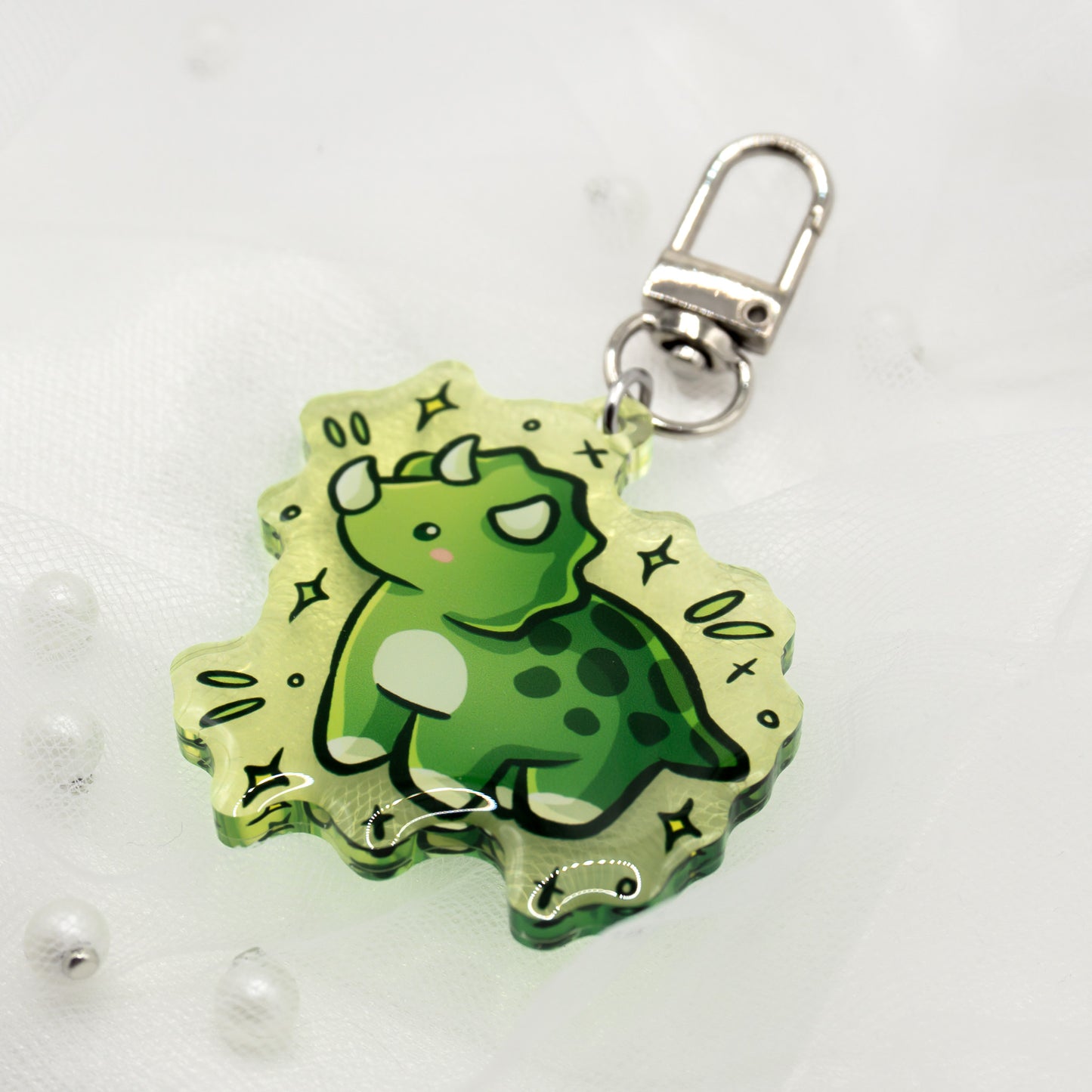 Kawaii Dino Triceratops Keychain