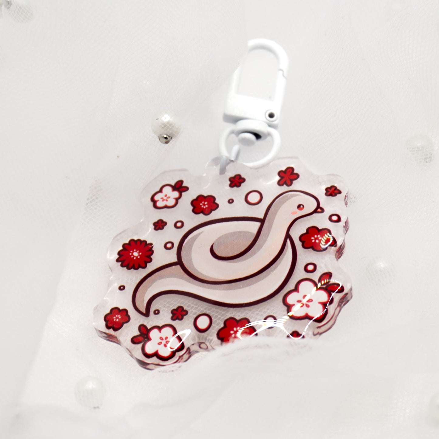 Kawaii white snake keychain