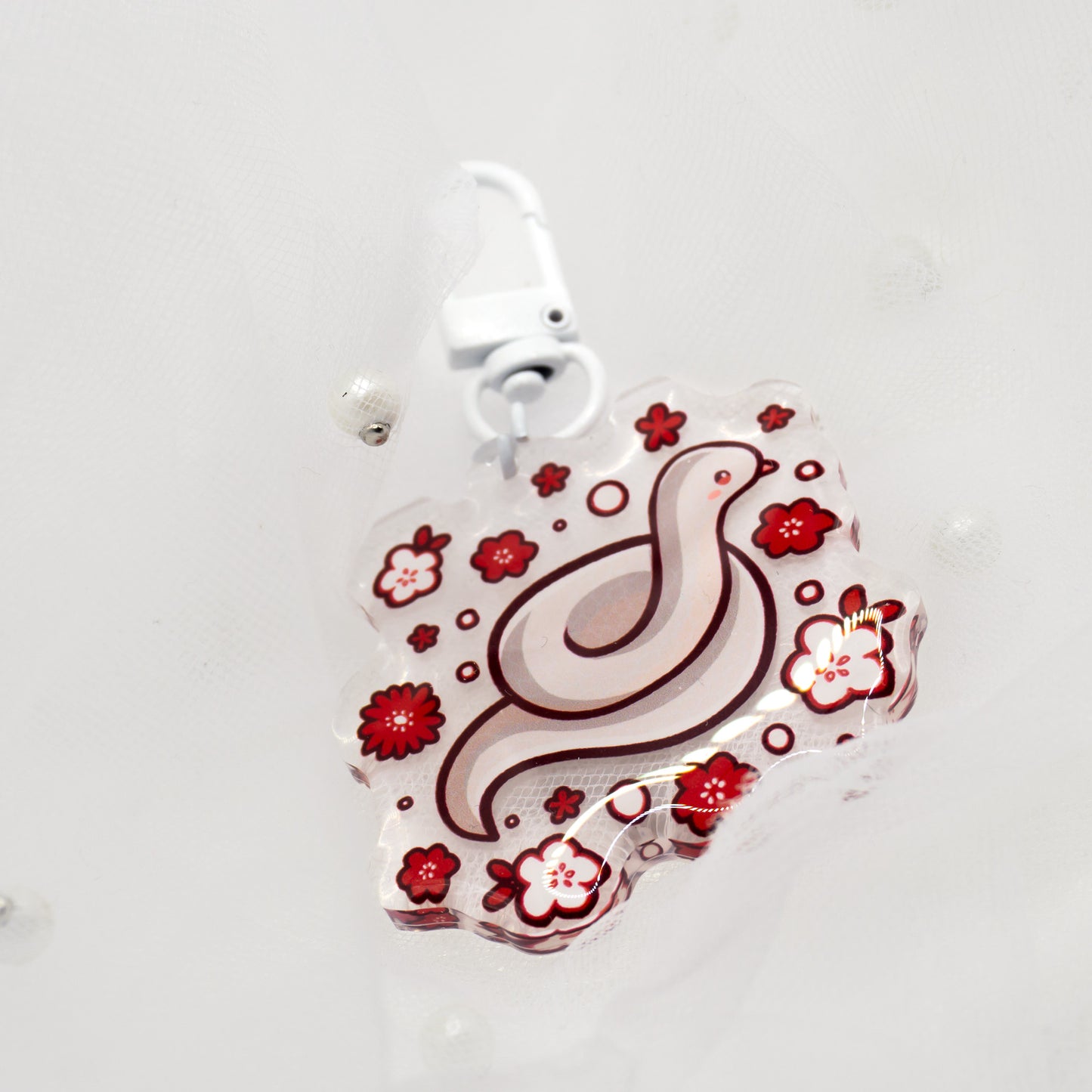 Kawaii white snake keychain