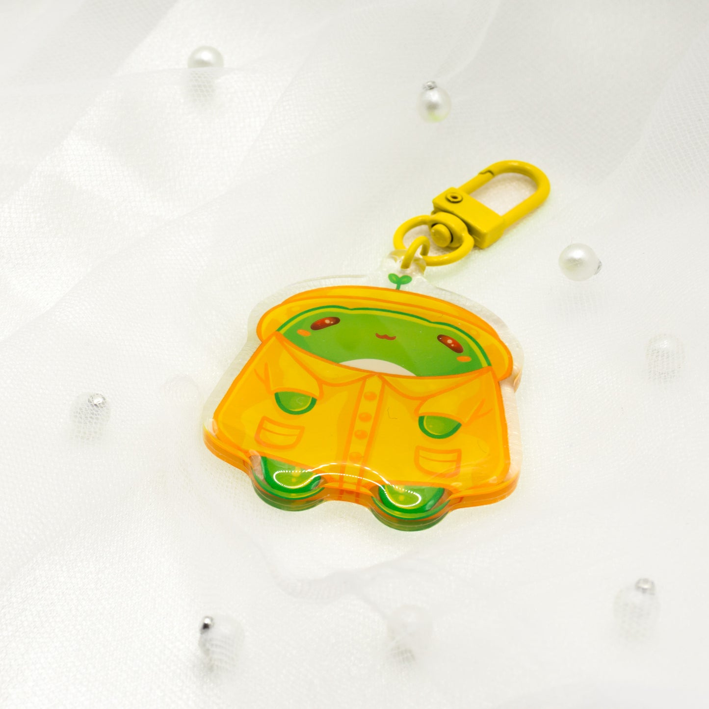 Kawaii Frosch im Regenmantel Schlüsselanhänger