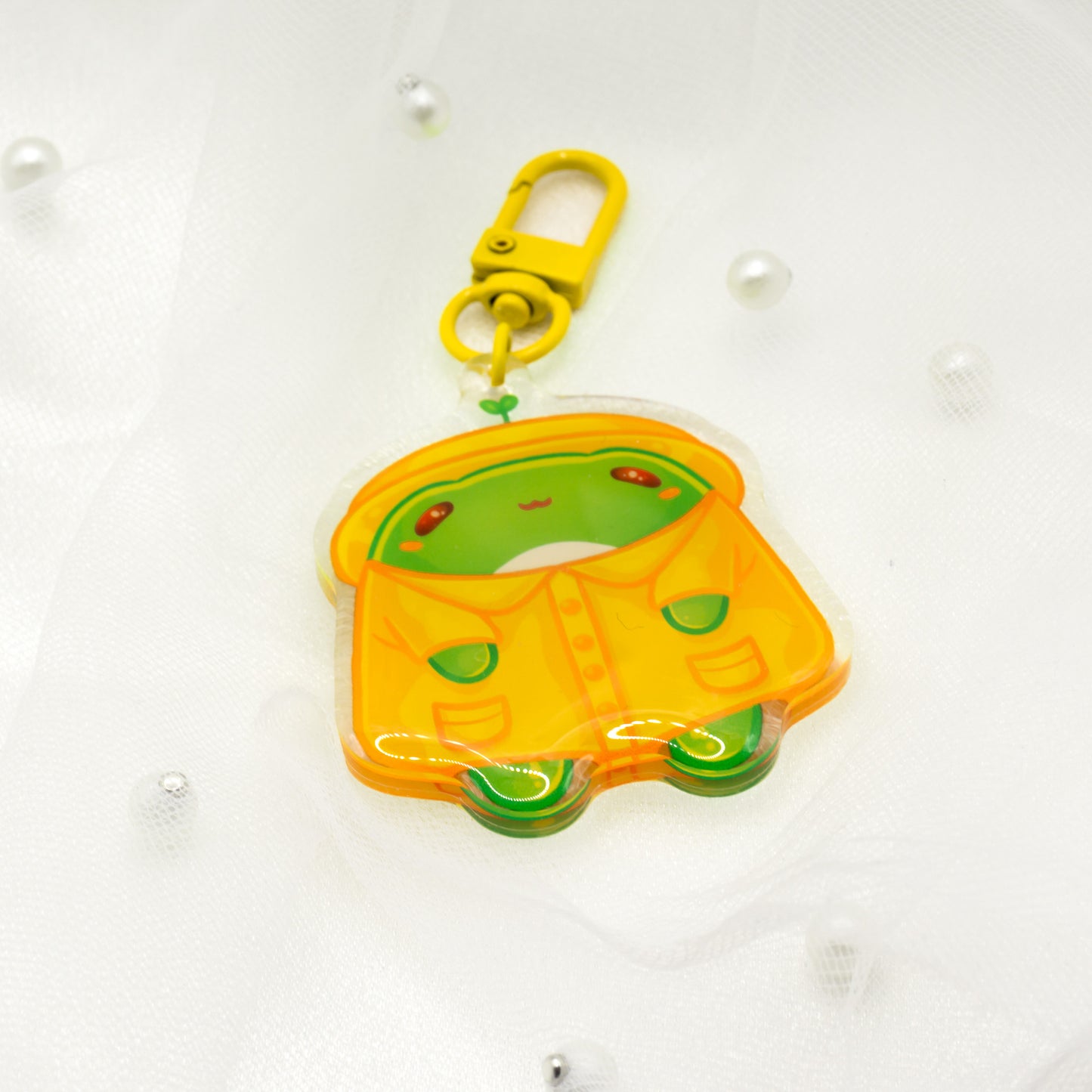 Kawaii Frosch im Regenmantel Schlüsselanhänger