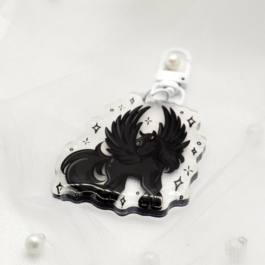 Kawaii Weiß/Schwarzer Pegasus Schlüsselanhänger Charm