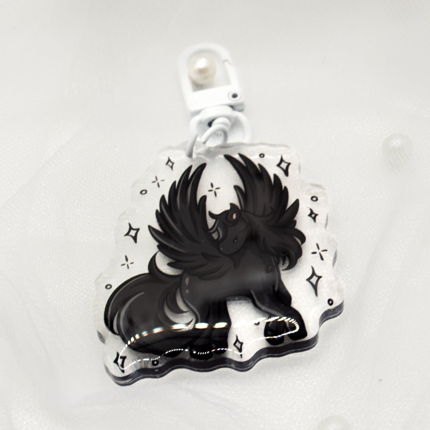 Kawaii Weiß/Schwarzer Pegasus Schlüsselanhänger Charm