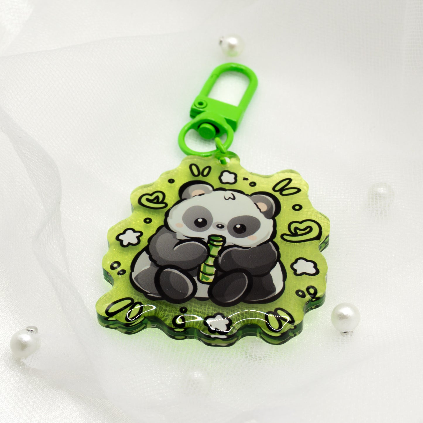 Kawaii Pandabär mit Bambus Schlüsselanhänger
