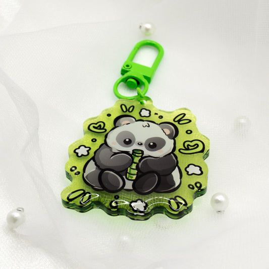 Kawaii panda bear with bamboo keychain