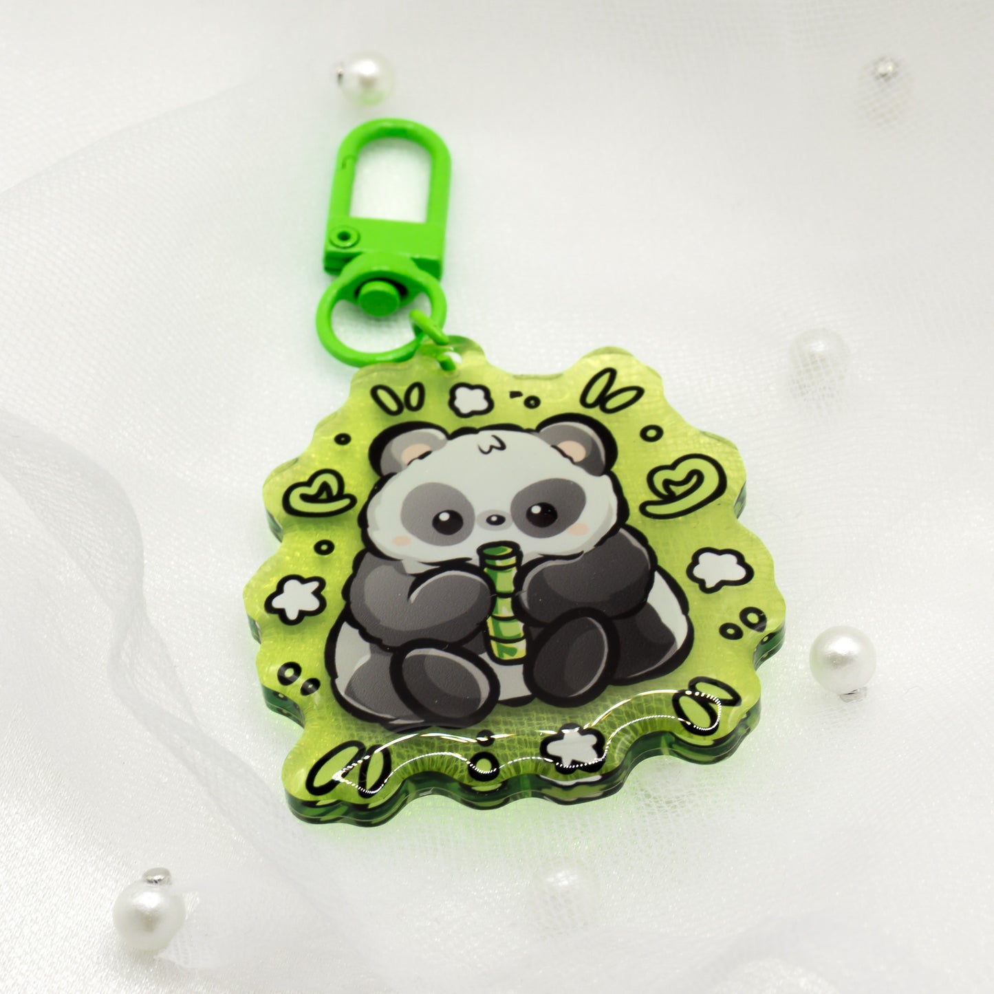 Kawaii Pandabär mit Bambus Schlüsselanhänger