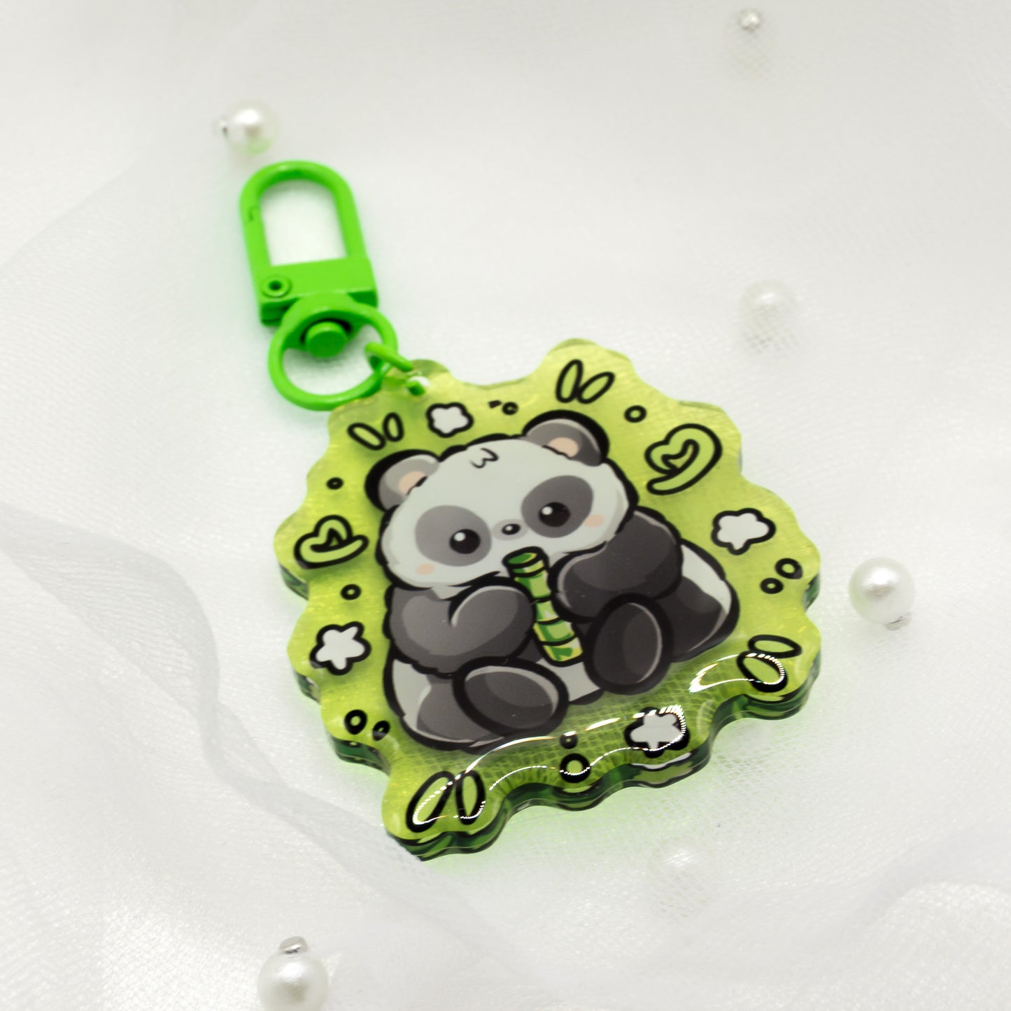Kawaii Pandabär mit Bambus Schlüsselanhänger