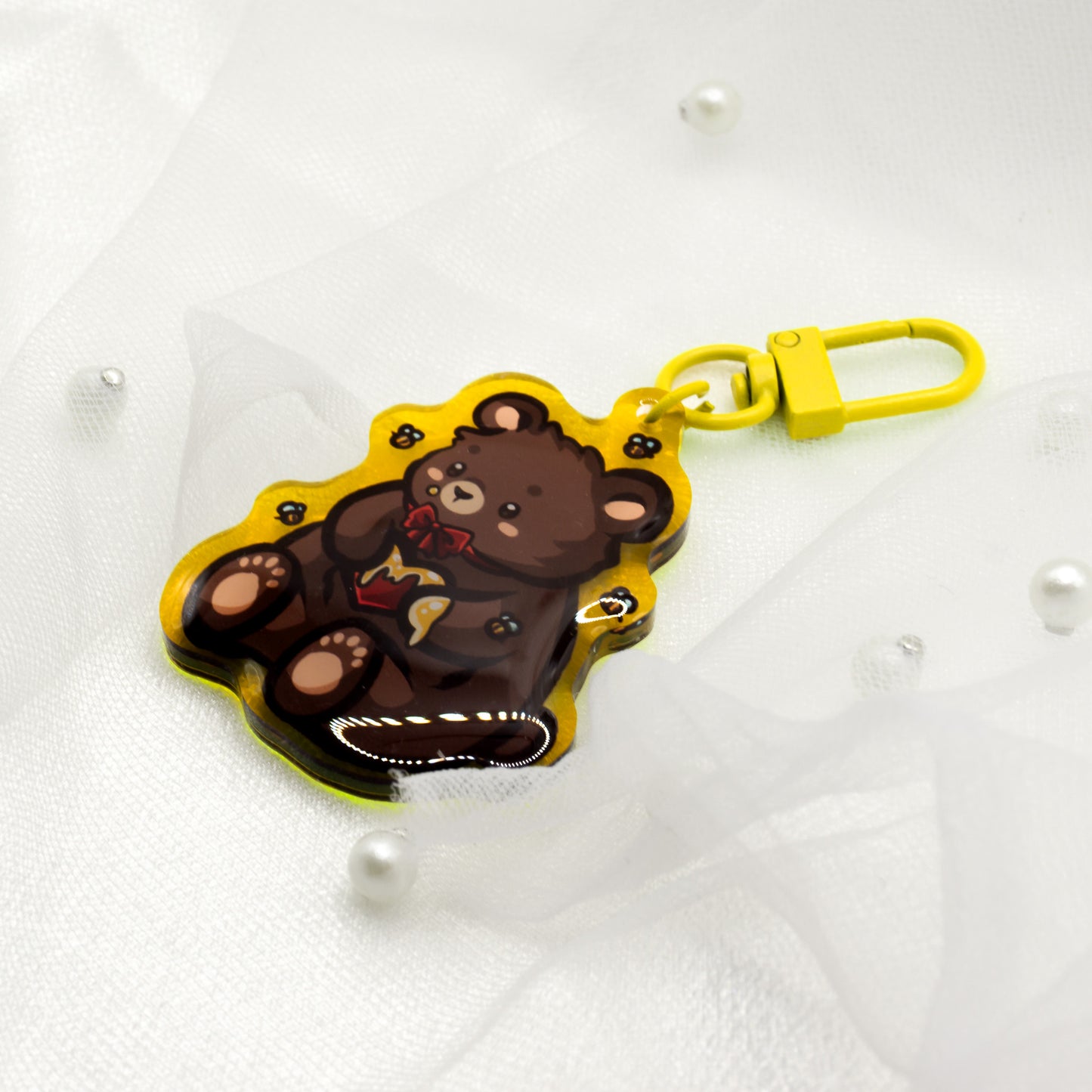 Kawaii Bär mit Herz-Honig und Bienchen Schlüsselanhänger