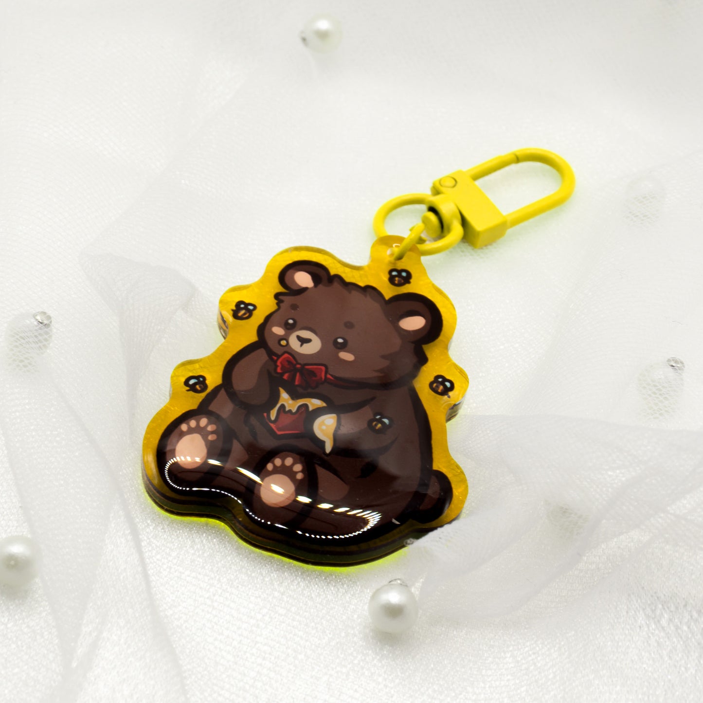 Kawaii Bär mit Herz-Honig und Bienchen Schlüsselanhänger