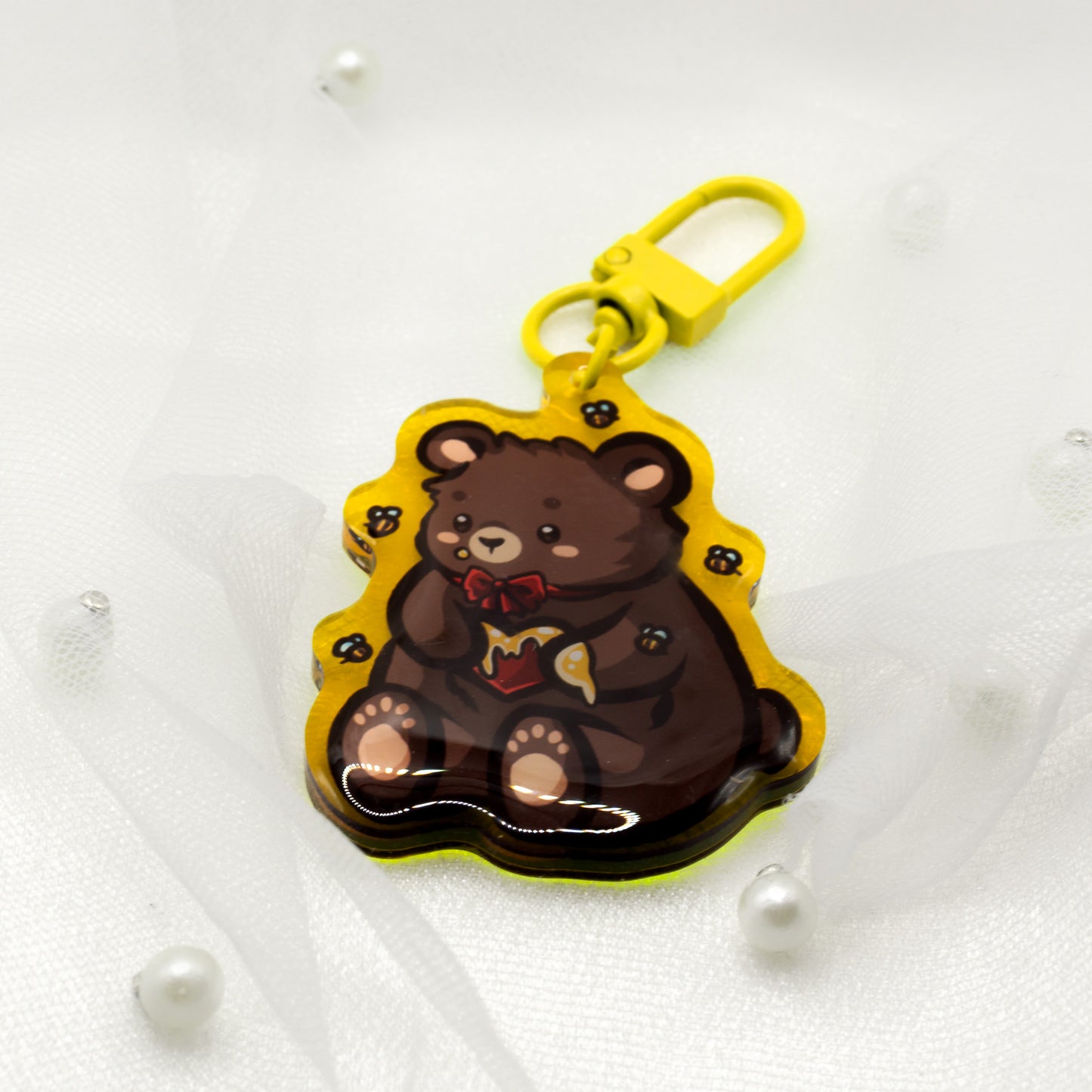 Kawaii Bär mit Herz-Honig und Bienchen Schlüsselanhänger