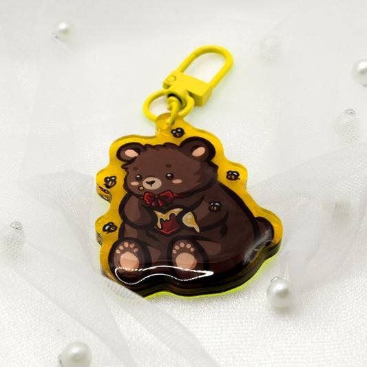 Kawaii Bear with Heart Honey and Bee Keychain
