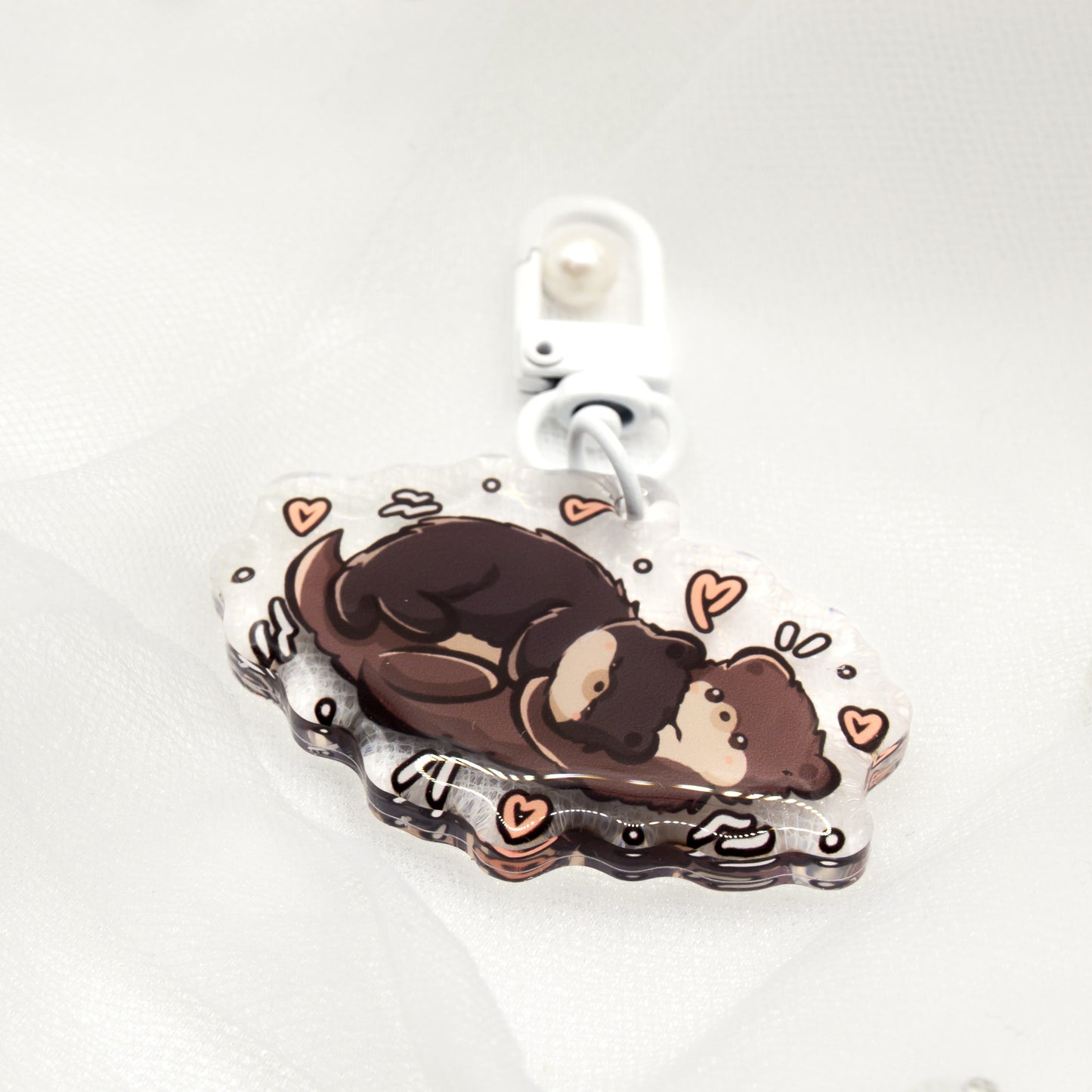 Kawaii Otter with Fish Keychain