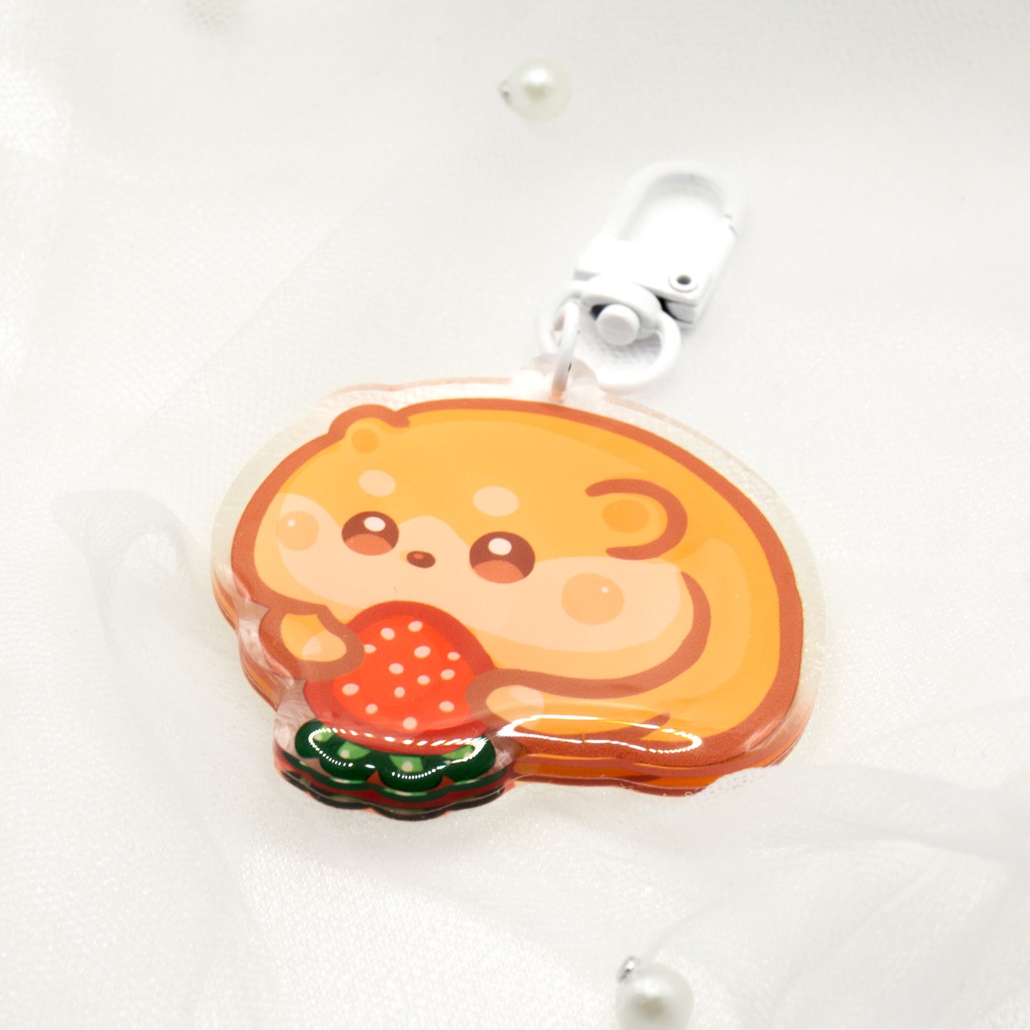 Kawaii Hamster mit Erdbeer oder Karotte Schlüsselanhänger