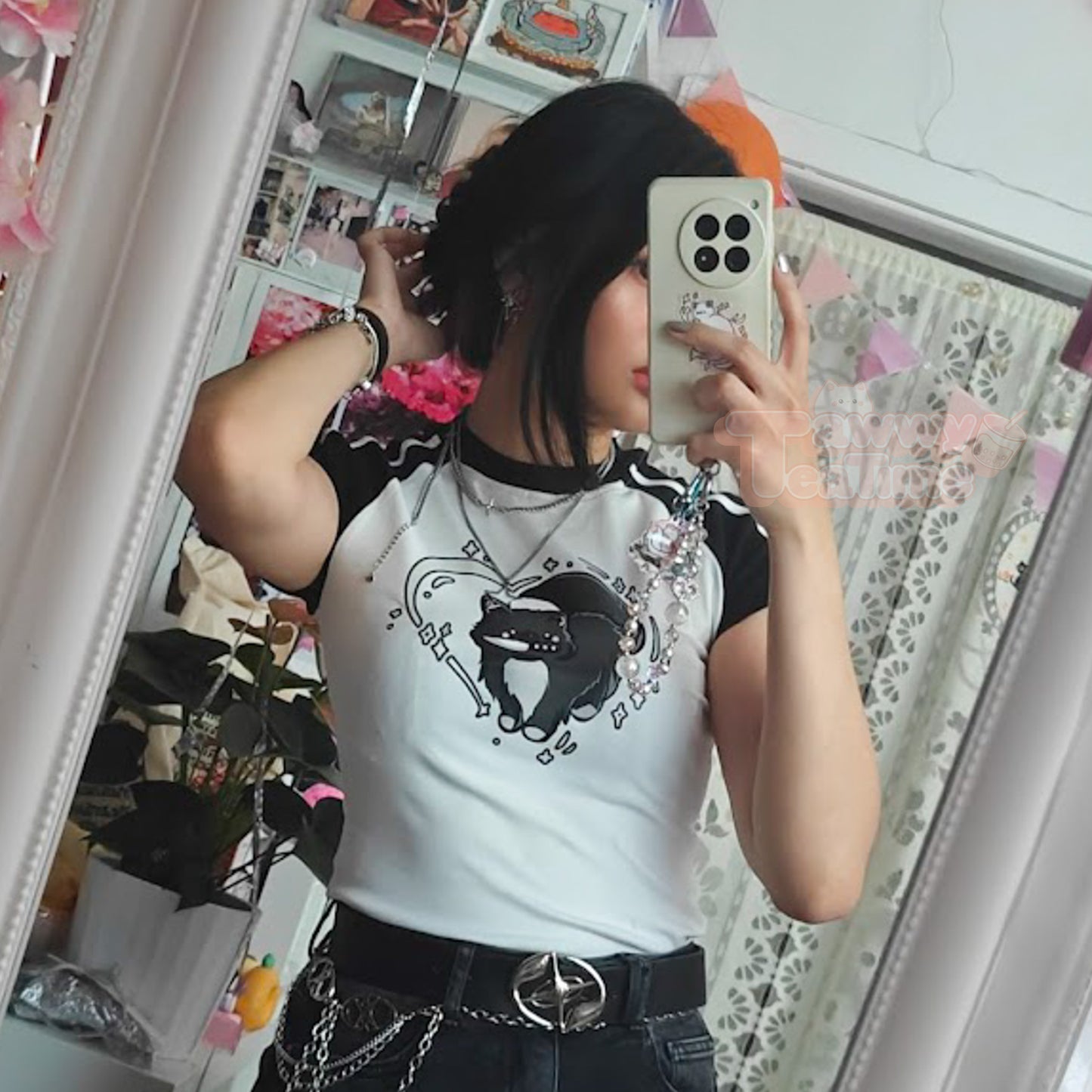 Kawaii Cat with Knife & Heart Slim Fit Crop Top