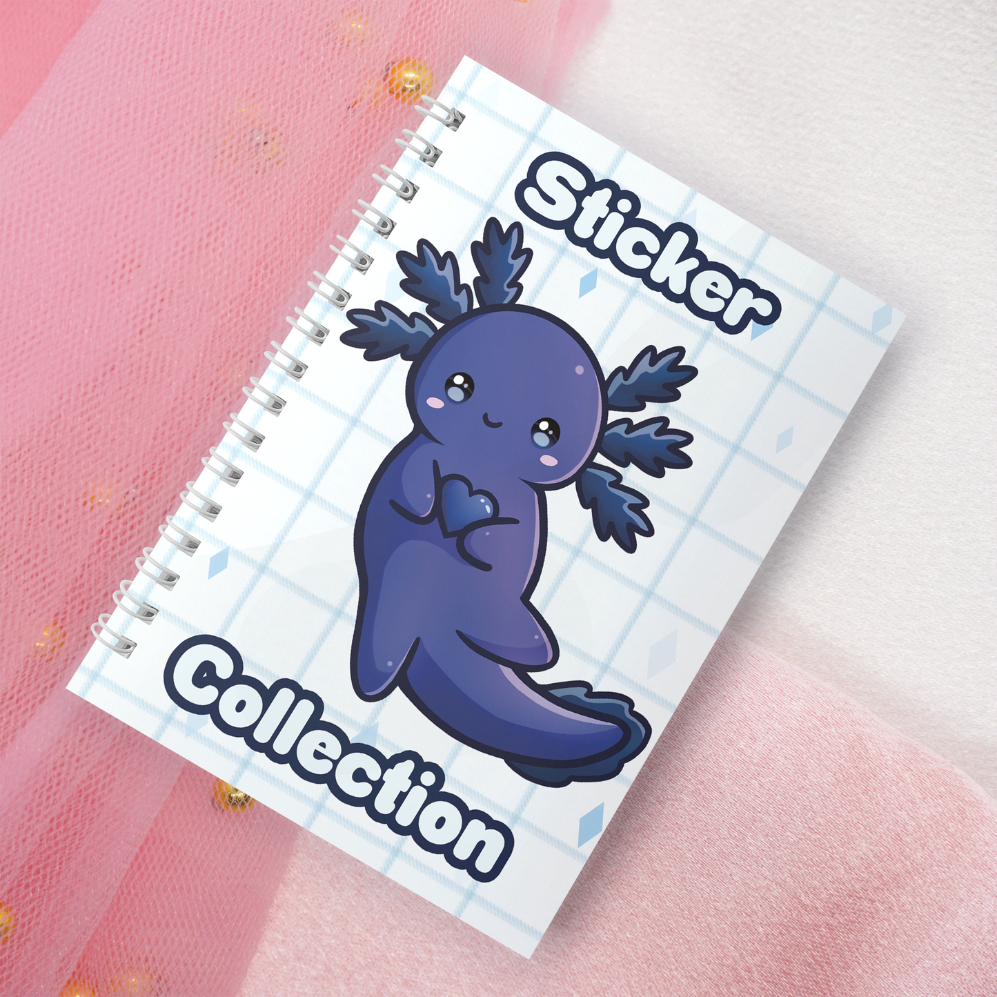 Wiederverwendbares Stickerbuch inkl. 2 zufällige Sticker | A5 | 32 Seiten | Reuseable Stickerbook | Kawaii Axolotl Heart Dark Pink